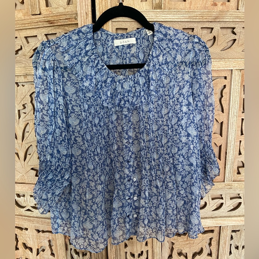 Doen Silk Blouse.  Cornflower blue with beautiful details